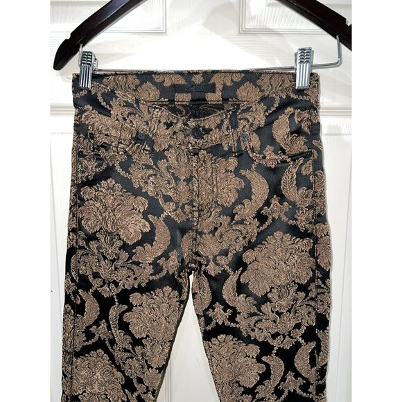 7 For All Mankind Metallic Gold & Black Damask Skinny Jeans Size 25 Acrylic Blen - Picture 11 of 11